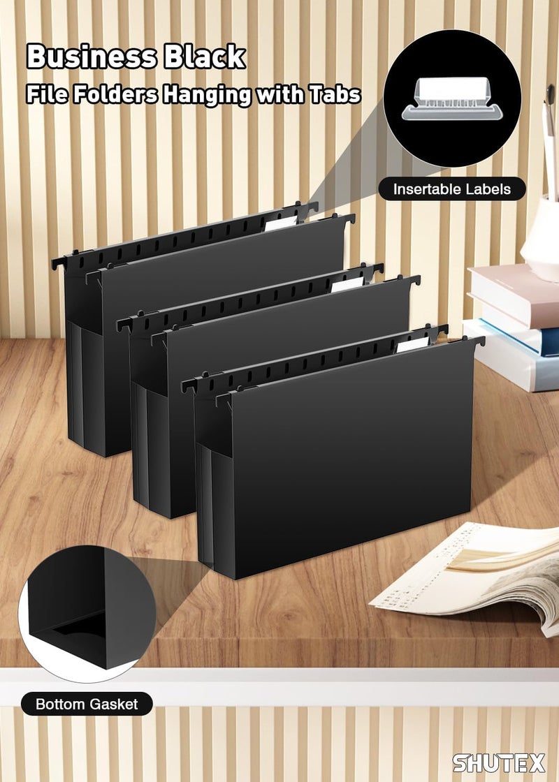SHUTEX Extra Capacity Legal Size Hanging File Folders,12 Pack Reinforced Plastic Hanging Folder, Heavy Duty 2 Inch Expansion, Filing Cabinet Folders for Bulky Files, Medical Charts, Black - Image 5